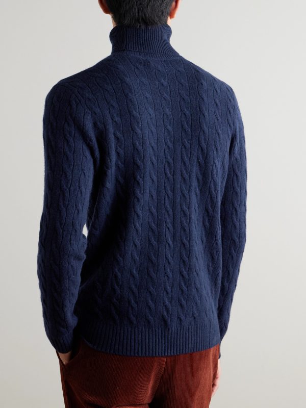 Logo-Embroidered Cable-Knit Wool and Cashmere-Blend Rollneck Sweater - BK Logo-Embroidered Cable-Knit Wool and Cashmere-Blend Rollneck Sweater - BK