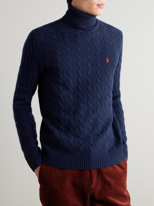 Logo-Embroidered Cable-Knit Wool and Cashmere-Blend Rollneck Sweater - FR Logo-Embroidered Cable-Knit Wool and Cashmere-Blend Rollneck Sweater - FR