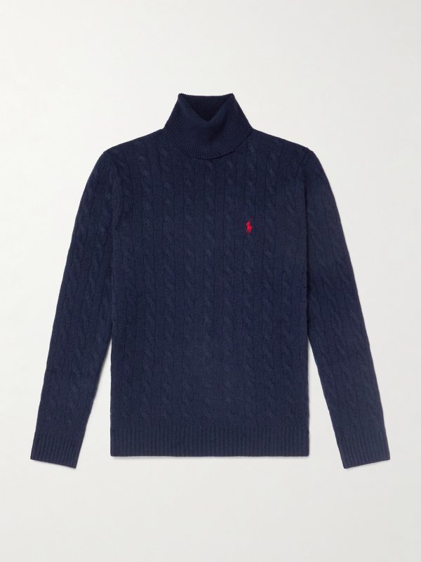 Logo-Embroidered Cable-Knit Wool and Cashmere-Blend Rollneck Sweater Logo-Embroidered Cable-Knit Wool and Cashmere-Blend Rollneck Sweater
