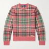 Logo-Embroidered Checked Brushed-Knit Sweater Logo-Embroidered Checked Brushed-Knit Sweater