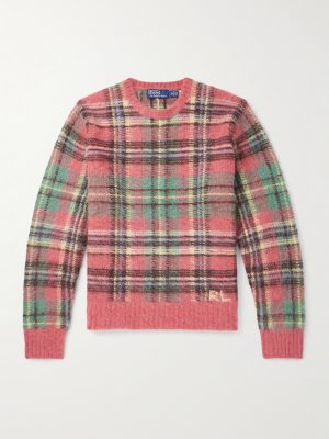 Logo-Embroidered Checked Brushed-Knit Sweater Logo-Embroidered Checked Brushed-Knit Sweater