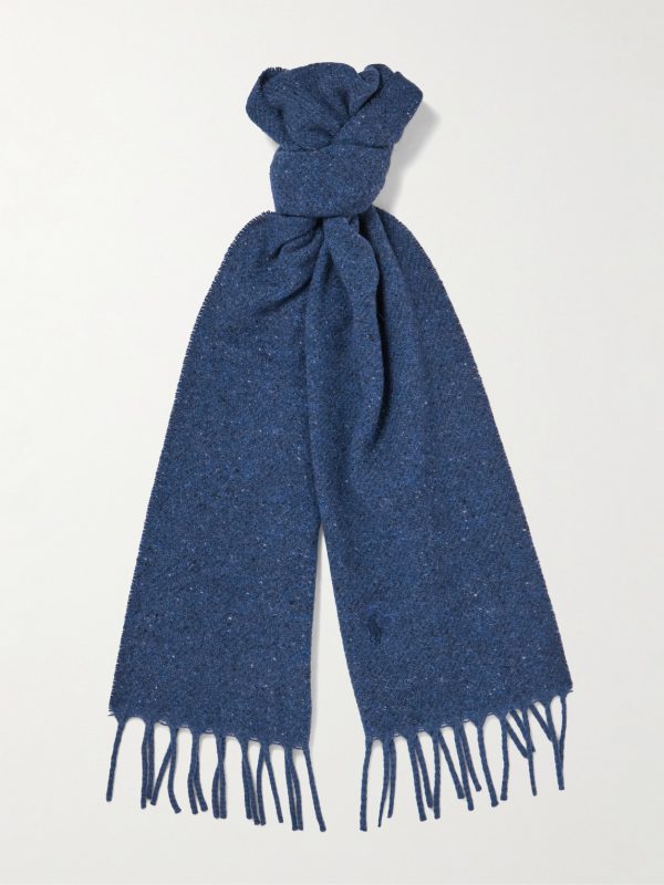 Logo-Embroidered Fringed Wool-Blend Scarf