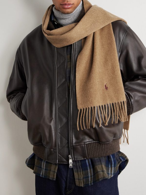Fringed Logo-Embroidered Cashmere Scarf - OU