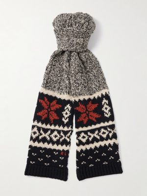 Cable-Knit and Fair Isle Wool, Cotton and Linen-Blend Scarf Cable-Knit and Fair Isle Wool, Cotton and Linen-Blend Scarf