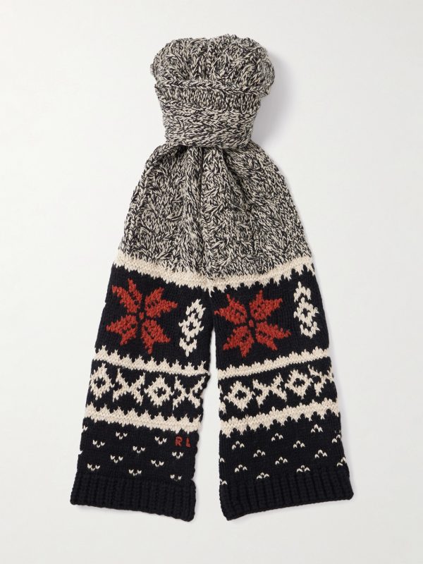 Cable-Knit and Fair Isle Wool, Cotton and Linen-Blend Scarf Cable-Knit and Fair Isle Wool, Cotton and Linen-Blend Scarf