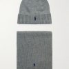 Logo-Embroidered Ribbed Wool Beanie and Scarf Set Logo-Embroidered Ribbed Wool Beanie and Scarf Set