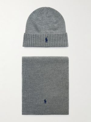 Logo-Embroidered Ribbed Wool Beanie and Scarf Set Logo-Embroidered Ribbed Wool Beanie and Scarf Set
