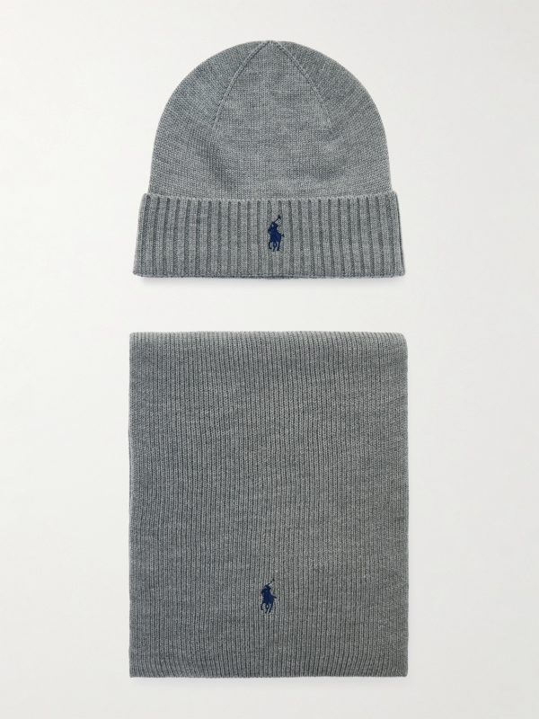 Logo-Embroidered Ribbed Wool Beanie and Scarf Set Logo-Embroidered Ribbed Wool Beanie and Scarf Set