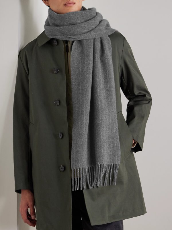 Logo-Embroidered Fringed Pinstriped Cashmere and Wool-Blend Scarf - OU Logo-Embroidered Fringed Pinstriped Cashmere and Wool-Blend Scarf - OU