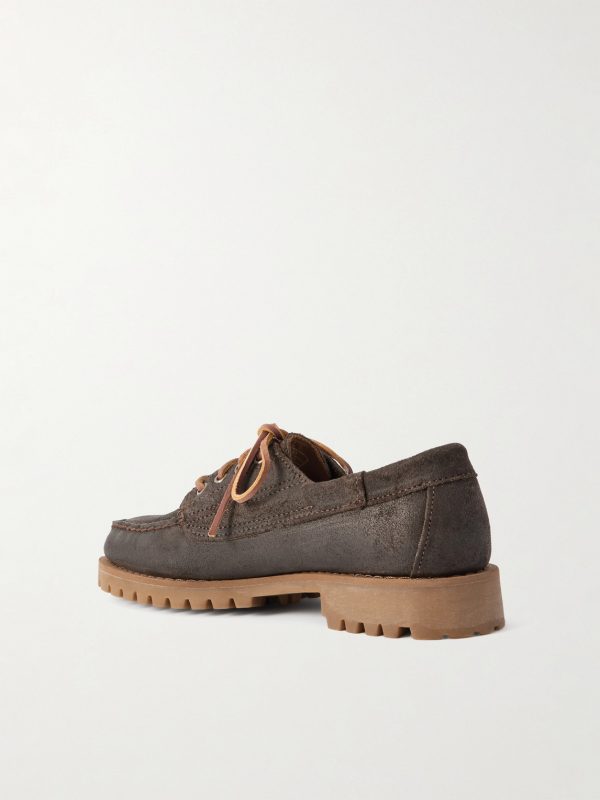 Askook Leather-Trimmed Waxed-Suede Boat Shoes - BK