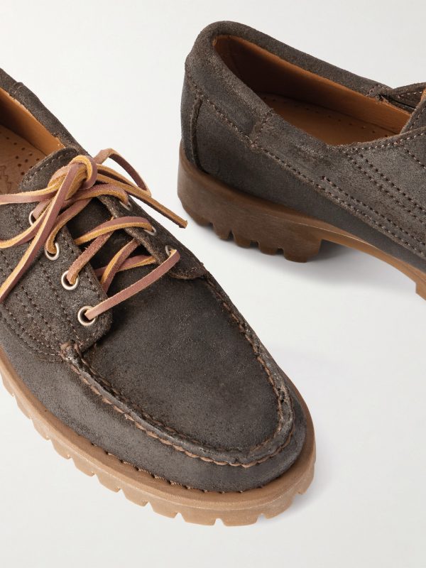 Askook Leather-Trimmed Waxed-Suede Boat Shoes - CU