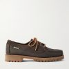 Askook Leather-Trimmed Waxed-Suede Boat Shoes