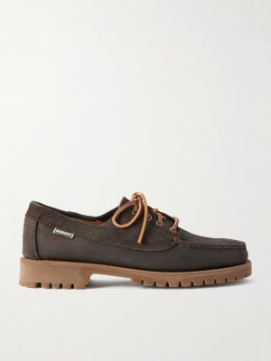 Askook Leather-Trimmed Waxed-Suede Boat Shoes Askook Leather-Trimmed Waxed-Suede Boat Shoes