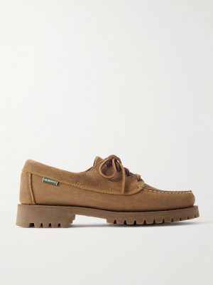 Askook Leather-Trimmed Waxed-Suede Boat Shoes Askook Leather-Trimmed Waxed-Suede Boat Shoes