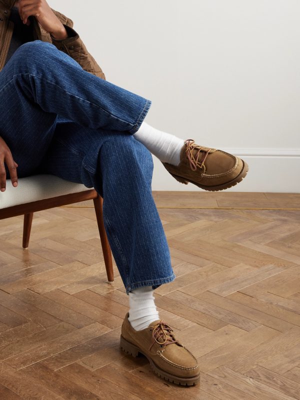 Askook Leather-Trimmed Waxed-Suede Boat Shoes - OU Askook Leather-Trimmed Waxed-Suede Boat Shoes - OU