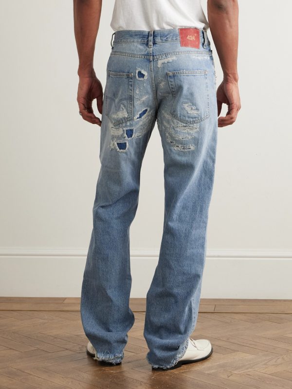 Straight-Leg Distressed Jeans - BK Straight-Leg Distressed Jeans - BK