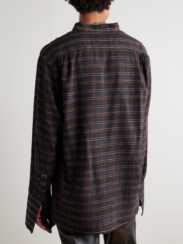 Embroidered Checked Cotton-Blend Flannel - BK Embroidered Checked Cotton-Blend Flannel - BK