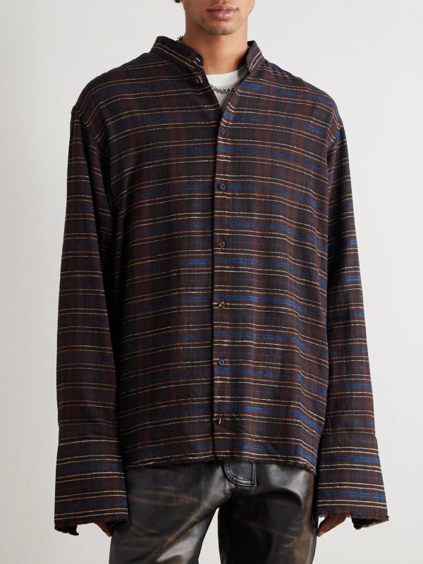 Embroidered Checked Cotton-Blend Flannel - FR Embroidered Checked Cotton-Blend Flannel - FR