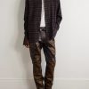 Embroidered Checked Cotton-Blend Flannel - OU Embroidered Checked Cotton-Blend Flannel - OU