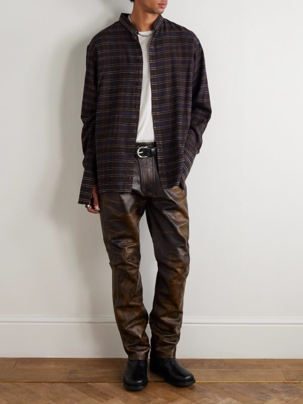 Embroidered Checked Cotton-Blend Flannel - OU Embroidered Checked Cotton-Blend Flannel - OU