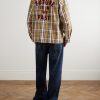 Logo-Appliquéd Checked Cotton Shirt - OU Logo-Appliquéd Checked Cotton Shirt - OU