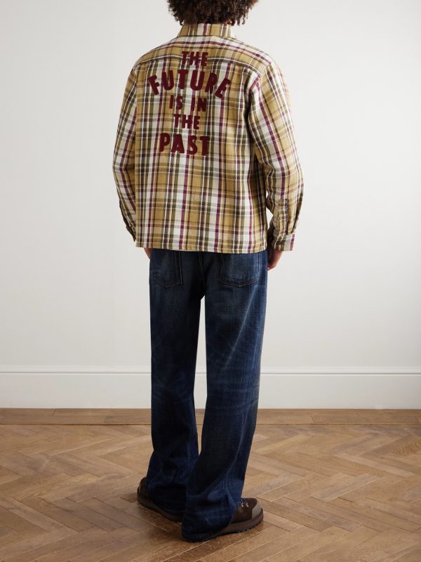 Logo-Appliquéd Checked Cotton Shirt - OU Logo-Appliquéd Checked Cotton Shirt - OU
