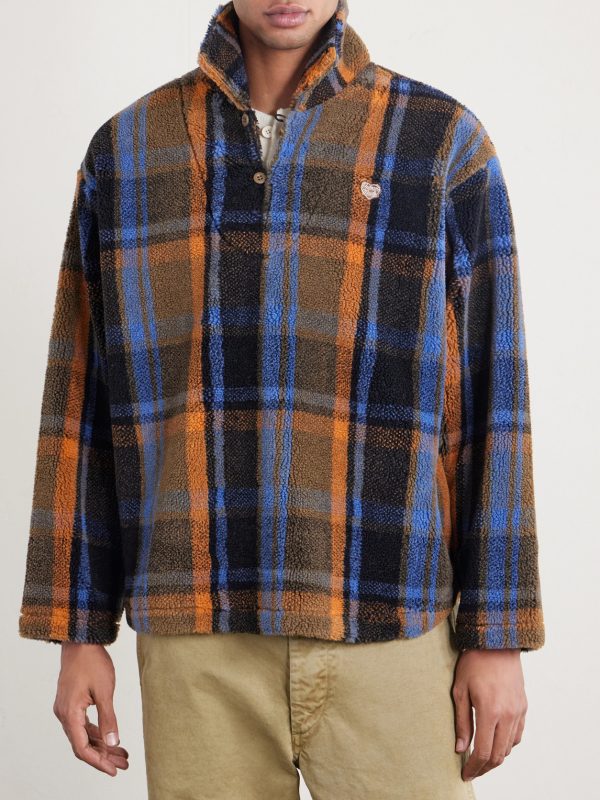 Logo-Embroidered Appliquéd Checked Fleece Sweater - FR Logo-Embroidered Appliquéd Checked Fleece Sweater - FR