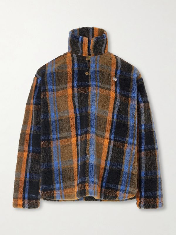 Logo-Embroidered Appliquéd Checked Fleece Sweater Logo-Embroidered Appliquéd Checked Fleece Sweater