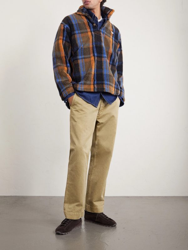 Logo-Embroidered Appliquéd Checked Fleece Sweater - OU Logo-Embroidered Appliquéd Checked Fleece Sweater - OU
