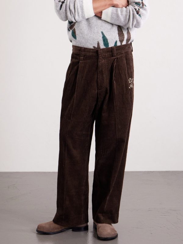Wide-Leg Pleated Cotton-Corduroy Trousers - FR