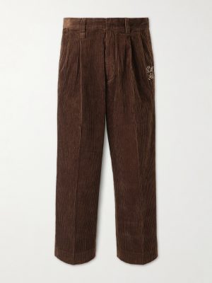 Wide-Leg Pleated Cotton-Corduroy Trousers