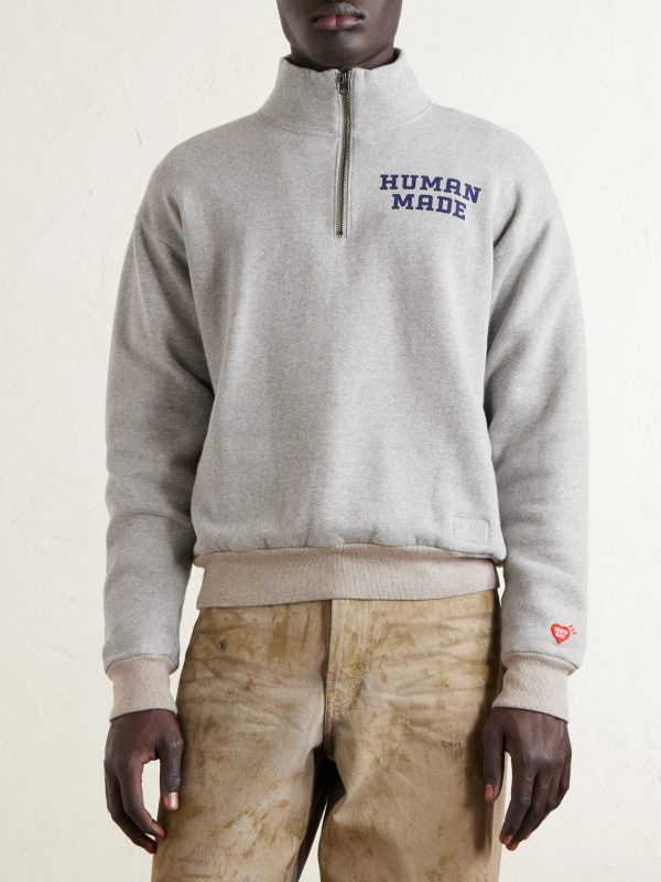 Logo-Print Cotton-Jersey Half-Zip Sweatshirt - FR Logo-Print Cotton-Jersey Half-Zip Sweatshirt - FR