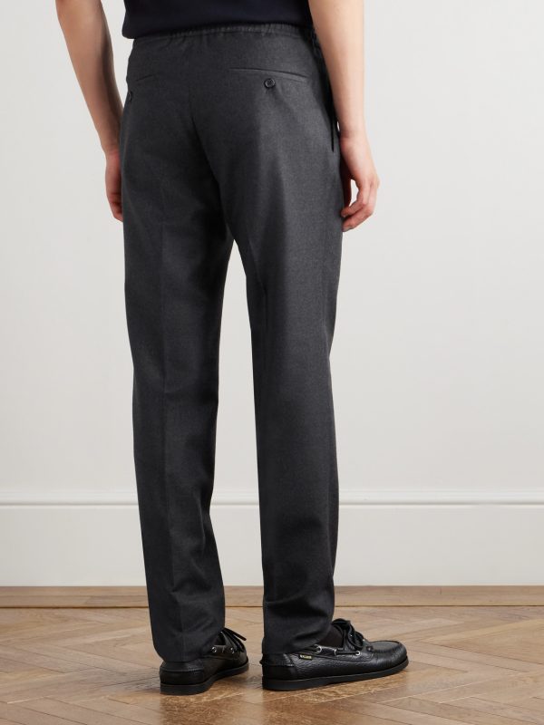 Tapered Pleated Virgin Wool-Flannel Drawstring Trousers - BK