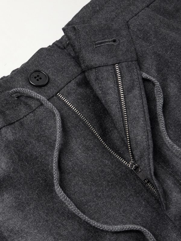 Tapered Pleated Virgin Wool-Flannel Drawstring Trousers - E1