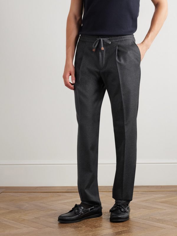 Tapered Pleated Virgin Wool-Flannel Drawstring Trousers - FR