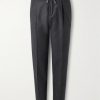 Tapered Pleated Virgin Wool-Flannel Drawstring Trousers