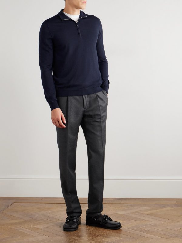 Tapered Pleated Virgin Wool-Flannel Drawstring Trousers - OU