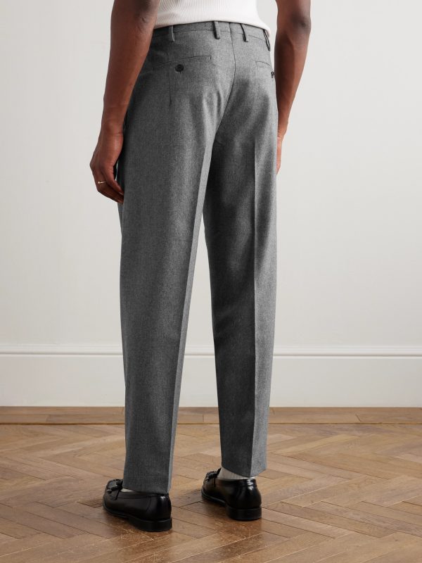 Straight-Leg Pleated Wool-Blend Flannel Suit Trousers - BK Straight-Leg Pleated Wool-Blend Flannel Suit Trousers - BK