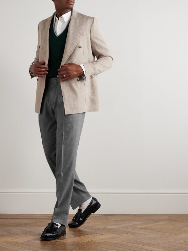 Straight-Leg Pleated Wool-Blend Flannel Suit Trousers - OU Straight-Leg Pleated Wool-Blend Flannel Suit Trousers - OU