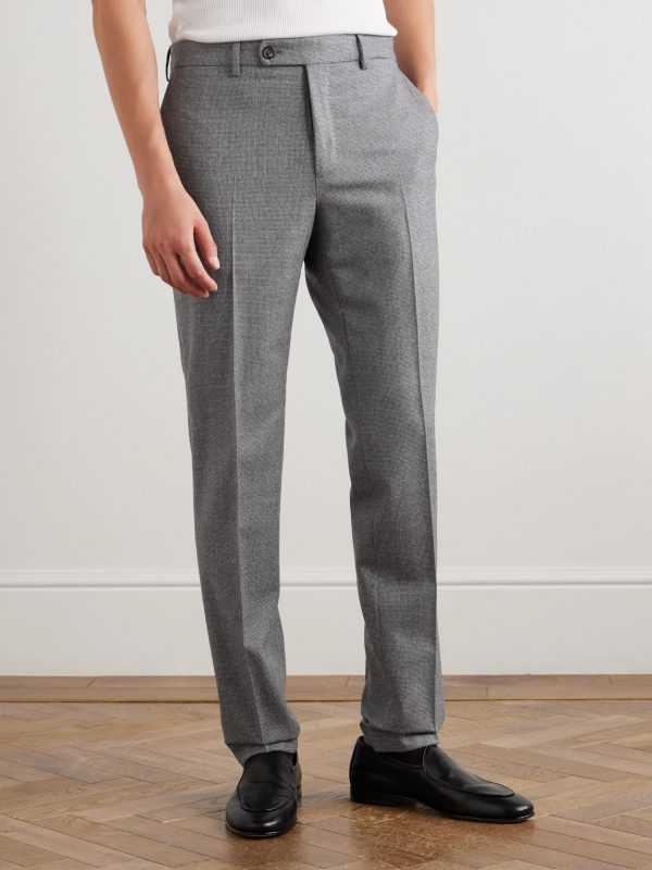 Slim-Fit Tapered Virgin Wool-Blend Houndstooth Trousers - FR