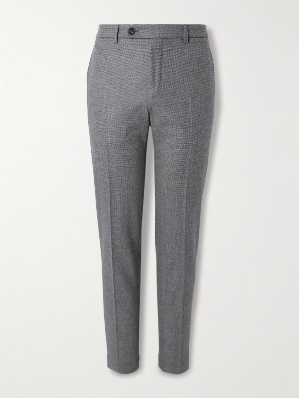 Slim-Fit Tapered Virgin Wool-Blend Houndstooth Trousers