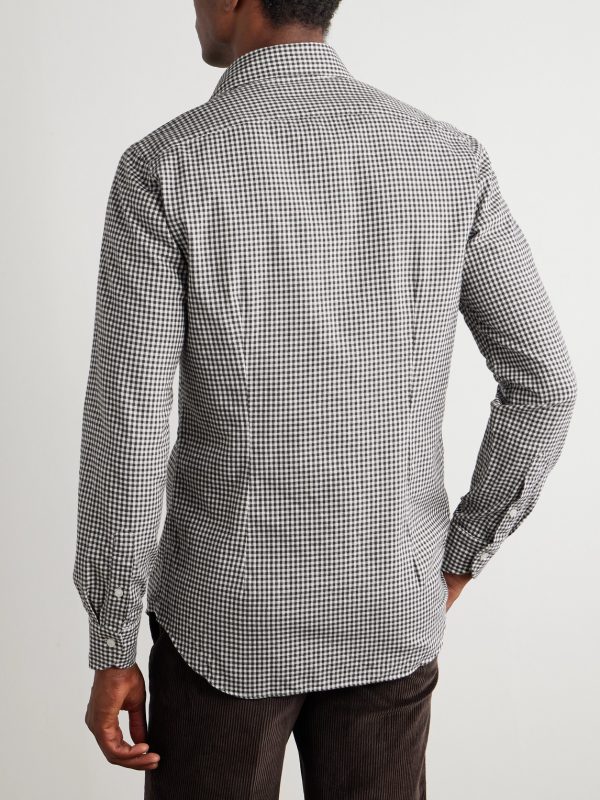 Slim-Fit Gingham Cotton-Flannel Shirt - BK Slim-Fit Gingham Cotton-Flannel Shirt - BK