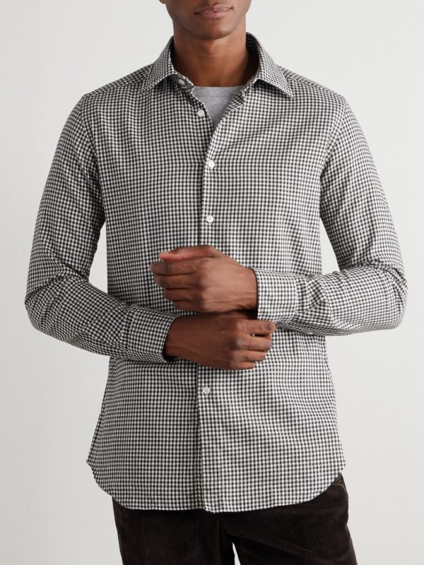 Slim-Fit Gingham Cotton-Flannel Shirt - FR Slim-Fit Gingham Cotton-Flannel Shirt - FR