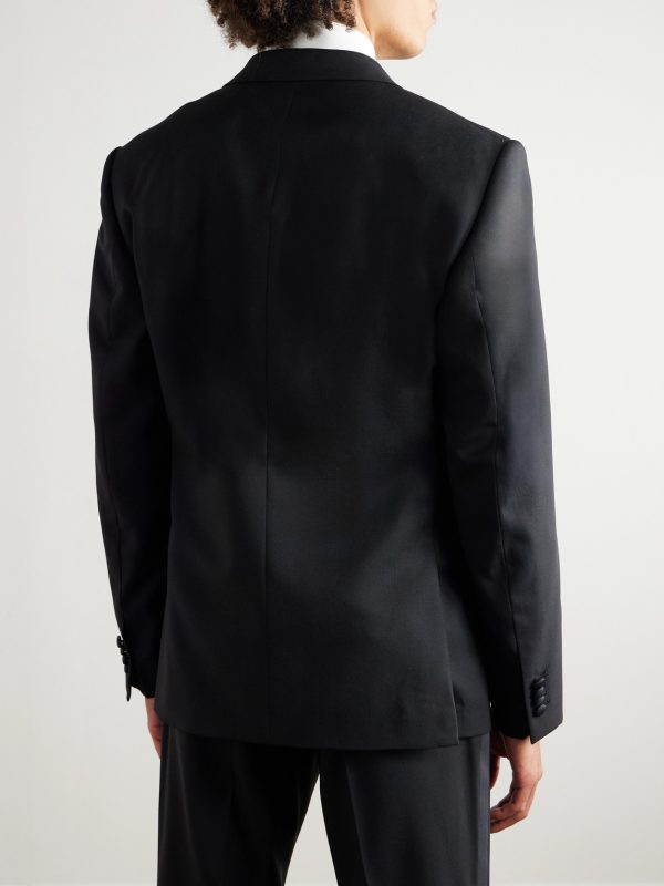Double-Breasted Slim-Fit Satin-Trimmed Virgin Wool-Twill Tuxedo Jacket - BK Double-Breasted Slim-Fit Satin-Trimmed Virgin Wool-Twill Tuxedo Jacket - BK