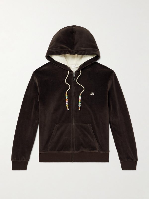 Embellished Logo-Embroidered Cotton-Blend Velour Zip-Up Hoodie Embellished Logo-Embroidered Cotton-Blend Velour Zip-Up Hoodie