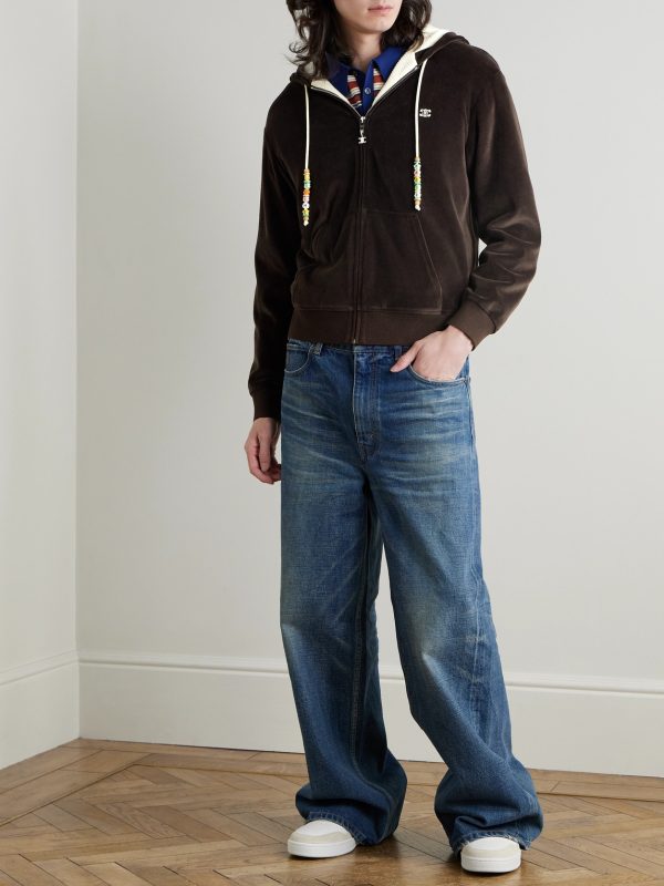 Embellished Logo-Embroidered Cotton-Blend Velour Zip-Up Hoodie - OU Embellished Logo-Embroidered Cotton-Blend Velour Zip-Up Hoodie - OU