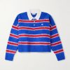 Cropped Logo-Embroidered Striped Brushed Cotton-Blend Polo Shirt Cropped Logo-Embroidered Striped Brushed Cotton-Blend Polo Shirt