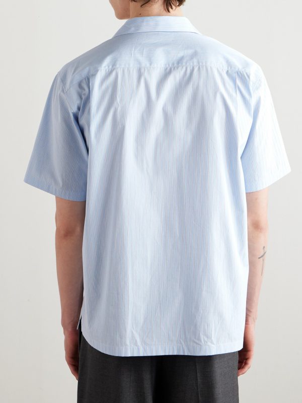 Convertible-Collar Logo-Embroidered Striped Cotton-Poplin Shirt - BK Convertible-Collar Logo-Embroidered Striped Cotton-Poplin Shirt - BK