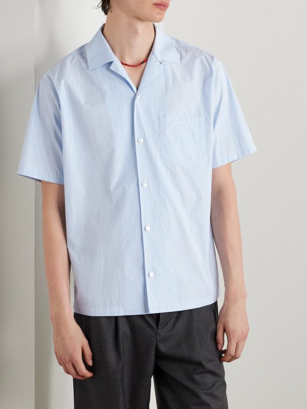 Convertible-Collar Logo-Embroidered Striped Cotton-Poplin Shirt - FR Convertible-Collar Logo-Embroidered Striped Cotton-Poplin Shirt - FR