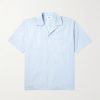 Convertible-Collar Logo-Embroidered Striped Cotton-Poplin Shirt Convertible-Collar Logo-Embroidered Striped Cotton-Poplin Shirt